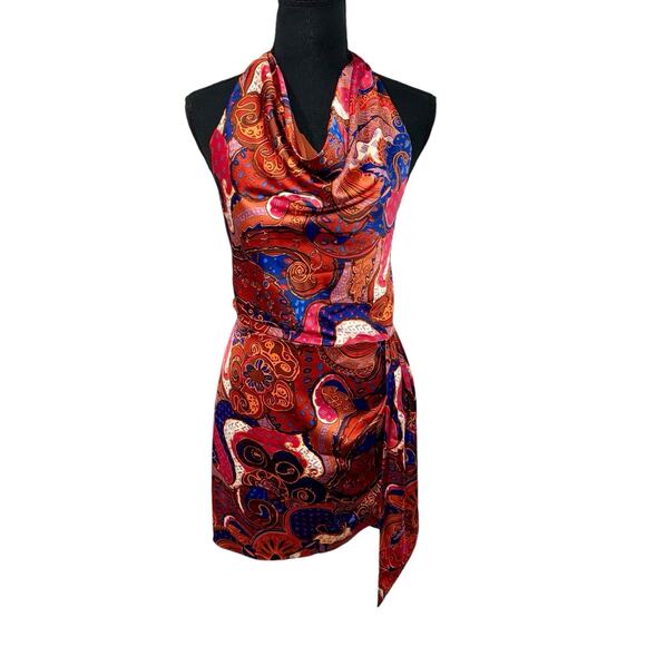 NWT! House of Harlow 1960 Paisley Cowl Neck Open Back Mini Dress - Size 8 - Picture 1 of 5